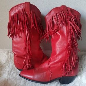 1980's Red Dingo Leather Boots with Fringe